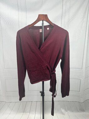devotion by cyrus wrap sweater XL burgundy rayon nylon side tie